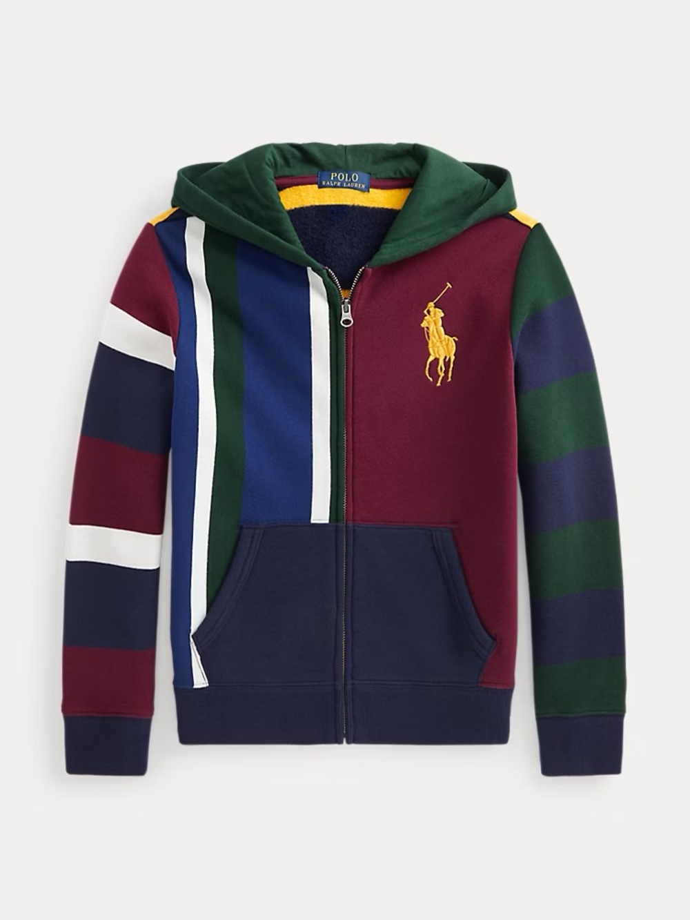 Polo Ralph Lauren Kids Colorblock Patchwork Big Pony Full-Zip Fleece Hoodie